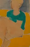 John Emanuel, Figure on a Yellow Sofa, watercolour and ink