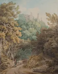 John White Abbott, Berry Pomeroy Castle, watercolour and ink