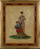 Wilfred F. Frost, Mother and Child with Flowers on a Chinoiserie Patterned Background, oil and gilt on white lacquer panel