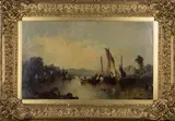 Alfred Montague, River Scene with Figures in Boats, 1854, oil on canvas