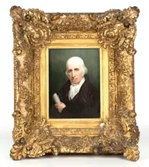 Half Length Portrait of Benjamin West holding a Scroll by Andrew Robertson, watercolour on ivory, sold Mar 2020