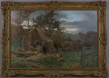 William Greaves, Landscape with Haystack and Figures cutting Bales, oil on canvas
