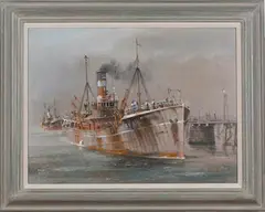 Colin Verity, Grimsby Fishing Vessels in a Harbour, oil on canvas-board