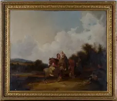 William Shayer, Landscape with Gypsy Encampment, Horse, Donkey and Figures, oil on canvas