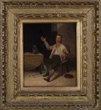Edward Bird, A Seated Gentleman drinking Wine, near a Table with Flagon and Pipe, oil on panel