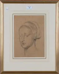 Edward Stott, Female Head Study, pencil