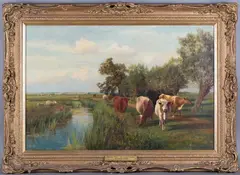 William Sidney Cooper, Milking Time, Nr Christchurch, oil on canvas