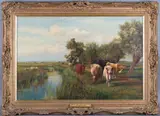 William Sidney Cooper, Milking Time, Nr Christchurch, oil on canvas