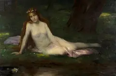 Henri Linguet, Maiden wearing a Diaphanous Gown by the Water's Edge, possibly Ophelia, oil on canvas
