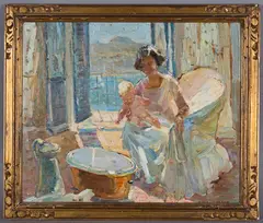 Dorothea Sharp, The Bath' (Lady and Child seated near an Open Window), oil on board