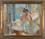 Dorothea Sharp, The Bath' (Lady and Child seated near an Open Window), oil on board