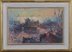 John Martin, Fishing Boats at Hastings, oil on board