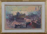 John Martin, Fishing Boats at Hastings, oil on board