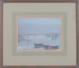 Francis Russell Flint, Moonlit Harbour Scene, watercolour