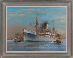Colin Verity, The Ben Ledi arriving in the Thames from Hong Kong, oil on canvas-board