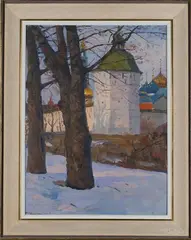 Nicolai Barchenkov, Towards Evening' (Winter Landscape, Russia), oil on board