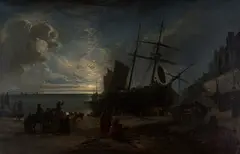 Edward Charles Williams, Unloading a Collier, Night Scene Hastings, 1857, oil on canvas