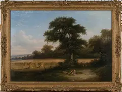 William Henry Waring, Harvest Landscape with Children on a Path, oil on canvas