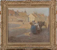 A.J. Simpson, Continental Street Scene, with Donkey, Cart, and Figures, 1902, oil on canvas