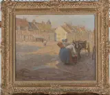 A.J. Simpson, Continental Street Scene, with Donkey, Cart, and Figures, 1902, oil on canvas