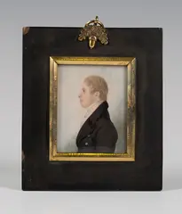 William Hamlet, Miniature Portrait of a Gentleman in Profile wearing a Black Coat and White Stock, watercolour on ivory