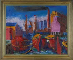 Colin Moss, Ipswich Docks from the New Cut, oil on canvas