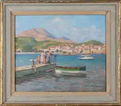 Jean Arnavielle, Mediterranean Coastal Scene, oil on board