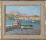 Jean Arnavielle, Mediterranean Coastal Scene, oil on board