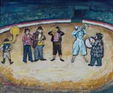 Alan Lowndes, Circus Scene, 1959, oil with gouache on board