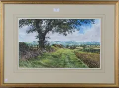 Towards Althorpe, Boys day out looking for Horseshoes by Martin Taylor, watercolour with gouache, sold Sep 2019