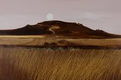David Humphreys, Harvest Fields at Evening, Wiltshire, acrylic on board