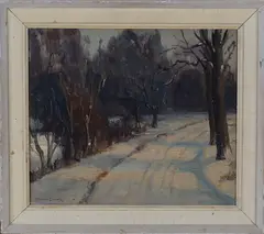 Maurice Codner, Winter Landscape with Evening Sun, oil on canvas-board