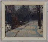 Maurice Codner, Winter Landscape with Evening Sun, oil on canvas-board