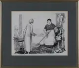 Ernest Howard Shepard, A Lady and a Housemaid in an Interior, pen and ink