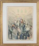 John Jensen, Men browsing Adult Magazines in a Shop, ink and watercolour