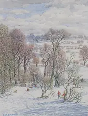 Stanley Roy Badmin, River Ouse looking E. from Odell, watercolour with gouache