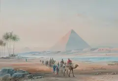 Frederick Goodall, Pyramids at Giza, Egypt, watercolour