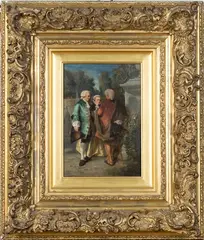 Ulysse Besnard, Figures conversing on a Garden Terrace, oil on panel