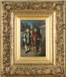 Ulysse Besnard, Figures conversing on a Garden Terrace, oil on panel