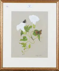 Matthew Hillier, Convolvulus and Butterflies, watercolour with gouache