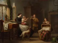 Andrew Sharbon, A Cottage Interior with Children blowing Soap Bubbles, 1866, oil on canvas
