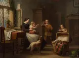 Andrew Sharbon, A Cottage Interior with Children blowing Soap Bubbles, 1866, oil on canvas
