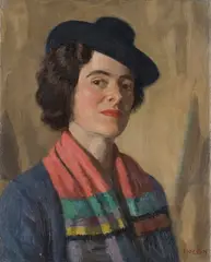 Frank Jameson-Smith, Portrait of a Lady wearing a Scarf and Hat, oil on canvas