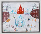 Winter Scene with Church and Figures by Simeon Stafford, oil on board, sold Jun 2019