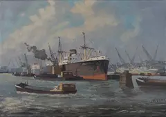 J.H. Peters, Harbour Scene with Ships and Boats, probably Rotterdam, oil on canvas
