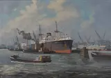 J.H. Peters, Harbour Scene with Ships and Boats, probably Rotterdam, oil on canvas