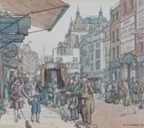 Stanley Roy Badmin, Strand Scene, ink with watercolour