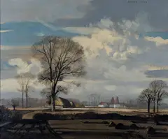 Rowland Hilder, Kentish Oast Houses, oil on canvas