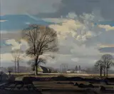 Rowland Hilder, Kentish Oast Houses, oil on canvas