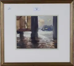 Trevor Chamberlain, Under the Pier, Greenwich, watercolour